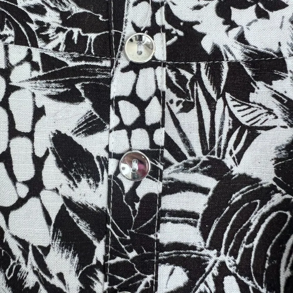 Grace Elements Linen Blend Black White Tropical Floral Midi Skirt Size 12‎